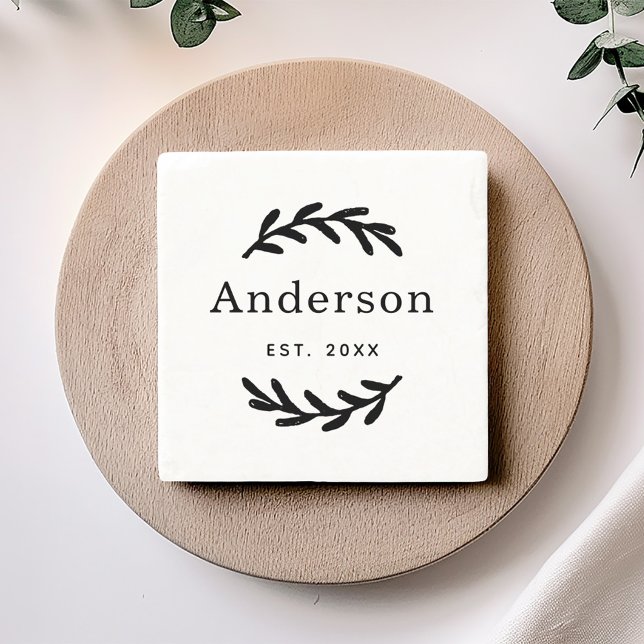 Classic Laurel Wreath Monogram Est Date Stone Coaster (Creator Uploaded)