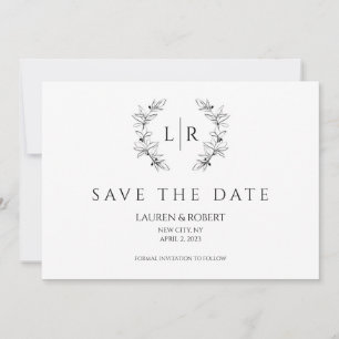 Classic Laurel Wreath Monogram Save the Date Invitation