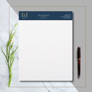 Classic Laurel Wreath Navy Blue Gold Monogram Custom Letterhead