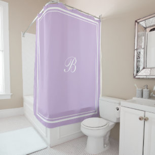 Classic Lavender Border Script Monogram Letter Shower Curtain