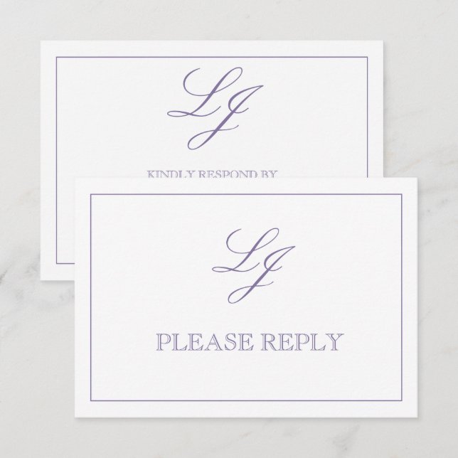 Classic Lavender Calligraphy Monogram No Meals RSVP Card (Front/Back)