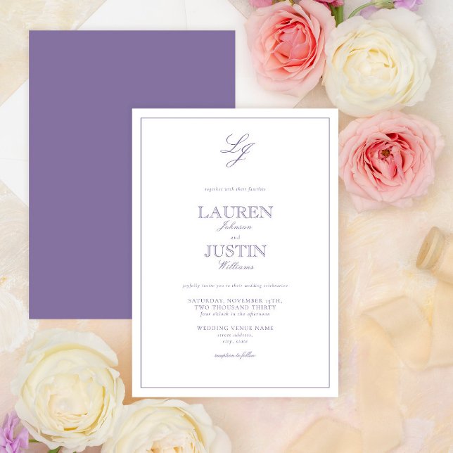 Classic Lavender Calligraphy Monogram Wedding Invitation (Creator Uploaded)
