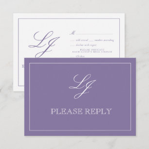 Classic Lavender Calligraphy Monogram Wedding RSVP Card