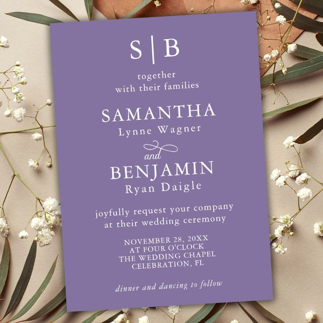 Classic Lavender Monogram Initials Wedding Invitation (Creator Uploaded)