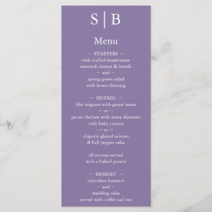 Classic Lavender Monogram Wedding Menu