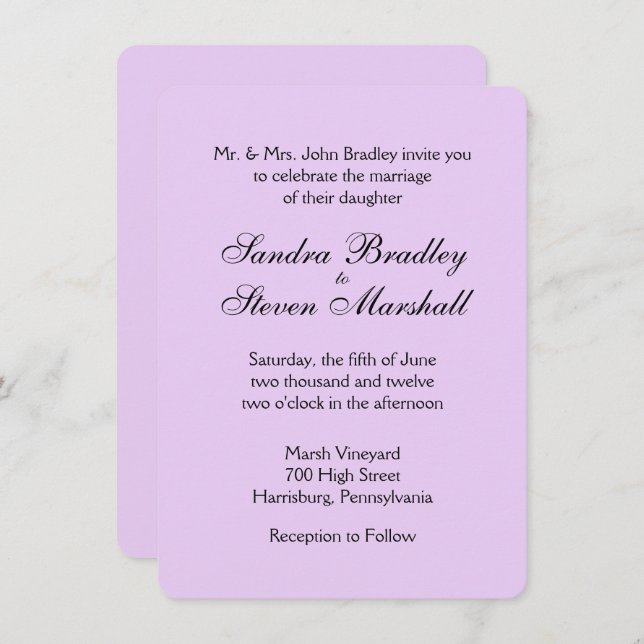 Classic Lavender Wedding Invitations (Front/Back)