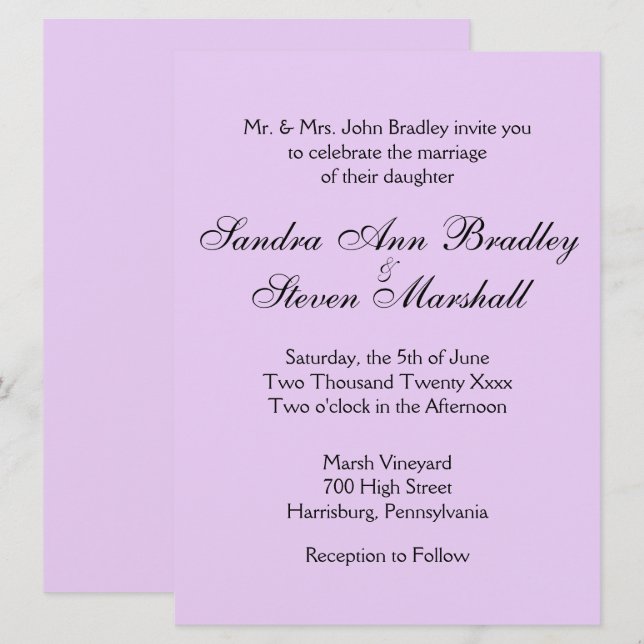 Classic Lavender Wedding Invitations (Front/Back)
