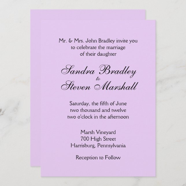 Classic Lavender Wedding Invitations (Front/Back)