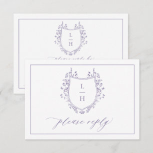 Classic Lavender Wildflower Monogram Crest RSVP Card