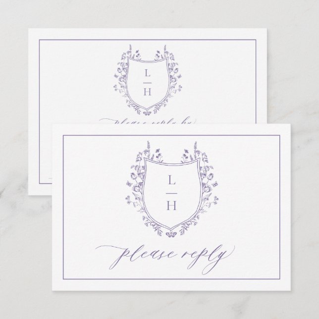 Classic Lavender Wildflower Monogram Crest RSVP Card (Front/Back)
