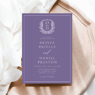 Classic Lavender Wildflower Monogram Crest Wedding Invitation