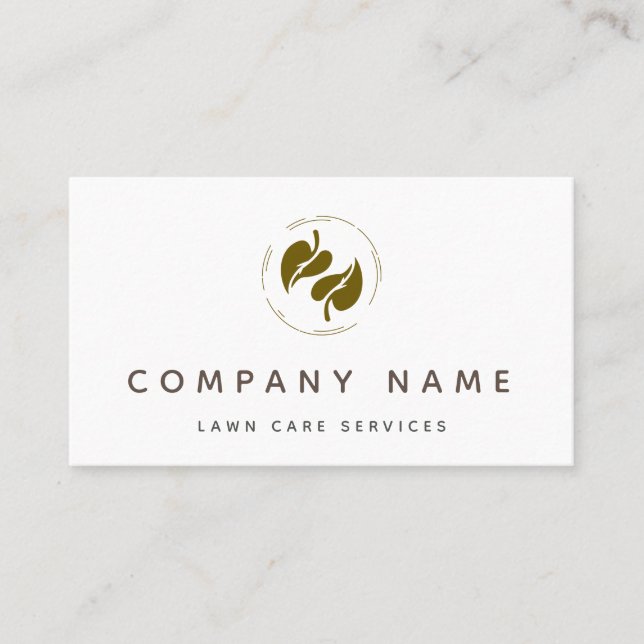 Classic Lawn Care Services Leaf Logo Minimalistic  Business Card (Front)