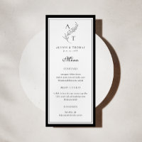 Classic Leaf Monogram Wedding Flat Menu Card