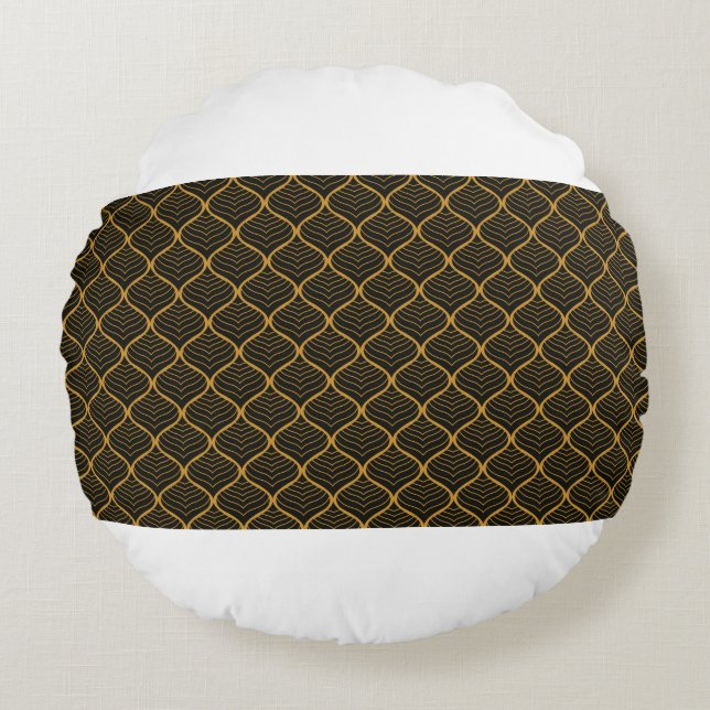 Classic Leaves Art Deco Seamless Pattern. Geometri Round Cushion (Front)