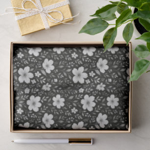Classic Leaves Floral Art Pattern On Gray Black Tissue Paper