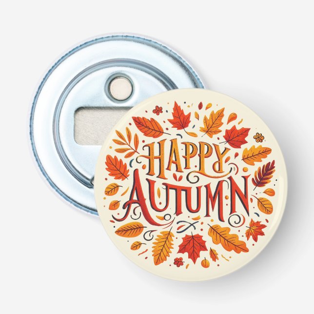 classic leaves & Happy Autumn  Bottle Opener (Front)