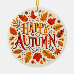 classic leaves & Happy Autumn Ceramic Tree Decoration