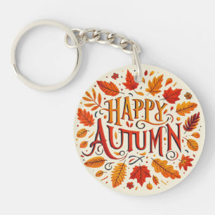 classic leaves & Happy Autumn Key Ring