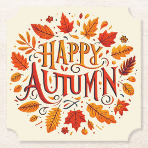 classic leaves & Happy Autumn  Paper Coaster