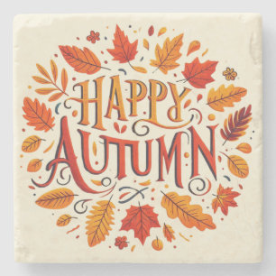 classic leaves & Happy Autumn Stone Coaster