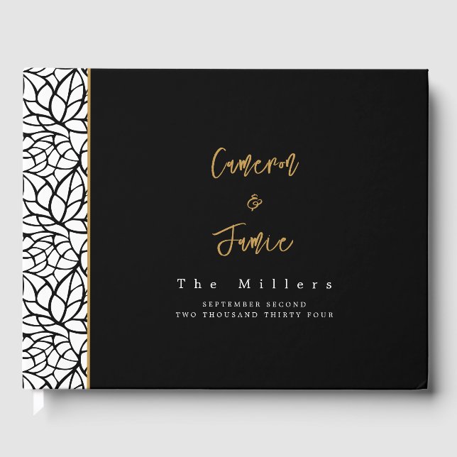 Classic Leaves Pattern Wedding Guest Book (Front)
