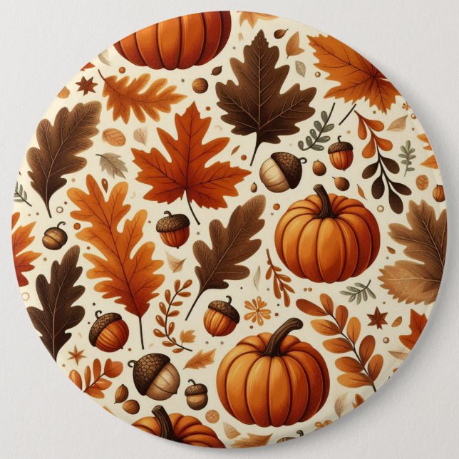 classic leaves/pumpkins/acorns Autumn  6 Cm Round Badge (Front)