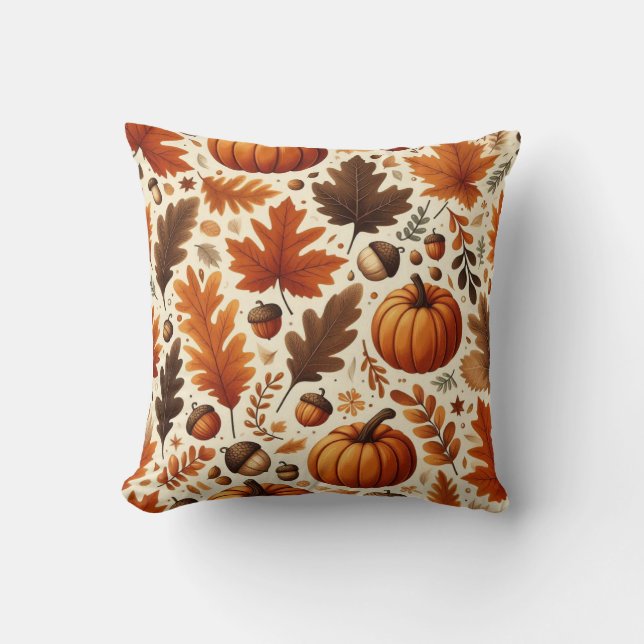 classic leaves/pumpkins/acorns Autumn  Cushion (Front)