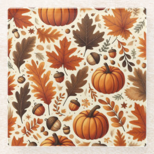 classic leaves/pumpkins/acorns Autumn Glass Coaster