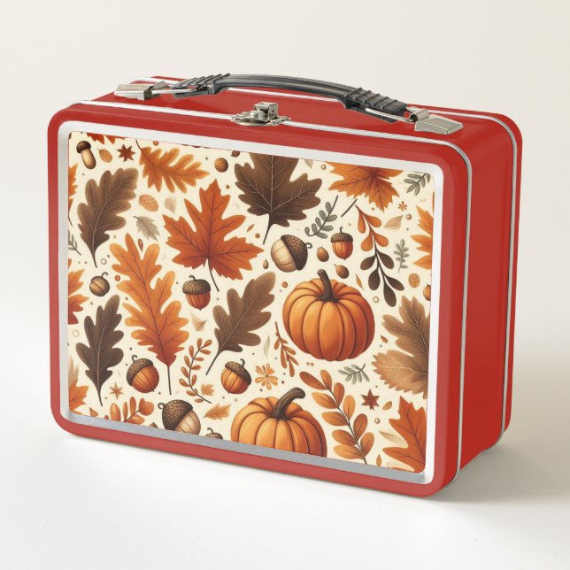 classic leaves/pumpkins/acorns Autumn  Metal Lunch Box (Front)