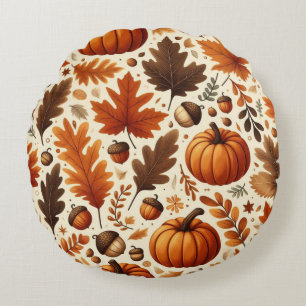 classic leaves/pumpkins/acorns Autumn  Round Cushion