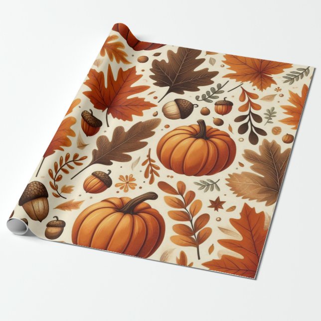 classic leaves/pumpkins/acorns Autumn  Wrapping Paper (Unrolled)