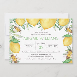 Classic Lemon Bee Watercolor Greenery Baby Shower Invitation