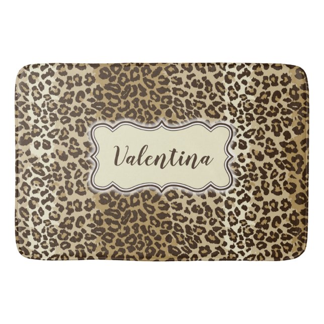 Classic Leopard Pattern with Custom Name Bath Mat (Front)