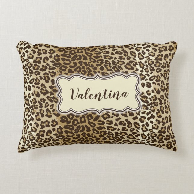 Classic Leopard Pattern with Custom Name Decorative Cushion (Front)