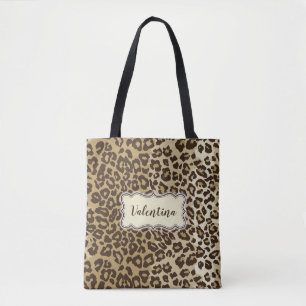 Classic Leopard Pattern with Custom Name Tote Bag
