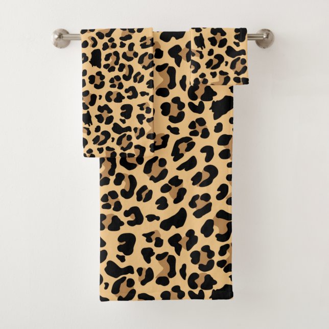 Classic Leopard Print Brown and Black  Bath Towel Set (Insitu)