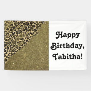 Classic Leopard Print Brushstrokes on Faux Glitter Banner