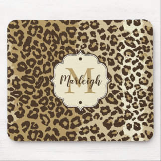 Classic Leopard Print Custom Monogram Name Mouse Mat