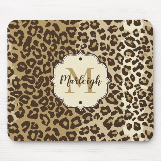 Classic Leopard Print Custom Monogram Name Mouse Mat (Front)