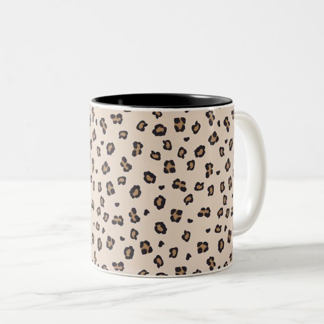 Classic Leopard Print Two-Tone Coffee Mug (Front Right)