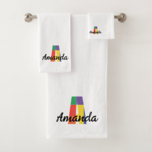 Classic letter A coloured monogrammed Bath Towel Set