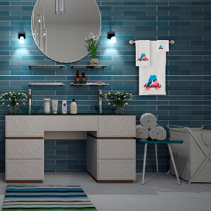 Classic letter A coral blue monogrammed white Bath Towel Set