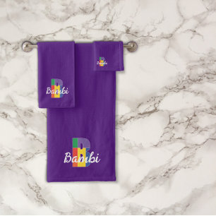 Classic letter B coloured monogrammed purple Bath Towel Set