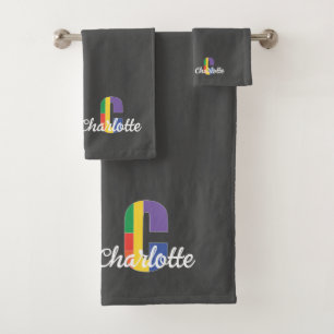 Classic letter C coloured monogrammed grey Bath Towel Set