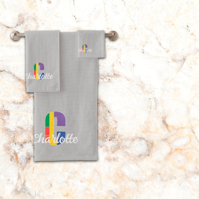 Classic letter C coloured monogrammed light grey Bath Towel Set (Creator Uploaded)