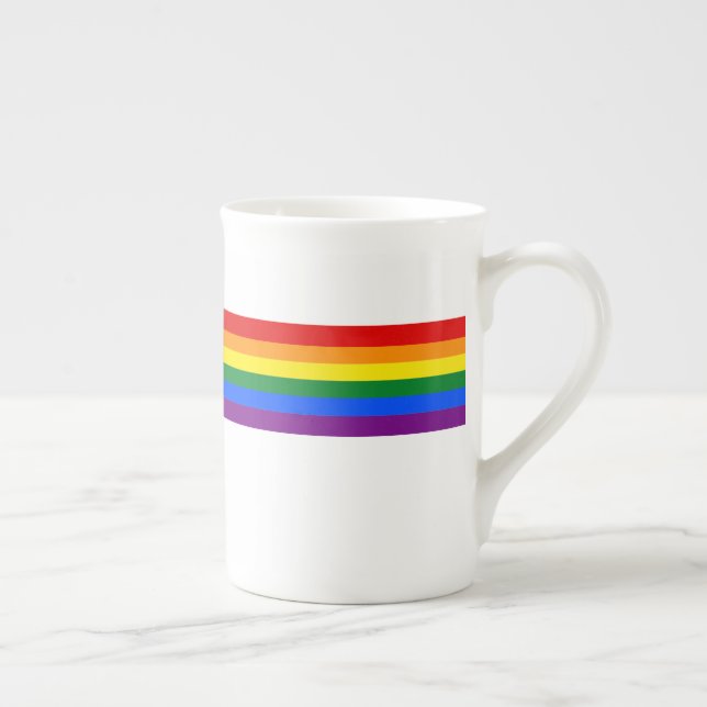 Classic LGBTQ Gay Pride Rainbow Flag Bone China Mug (Right)
