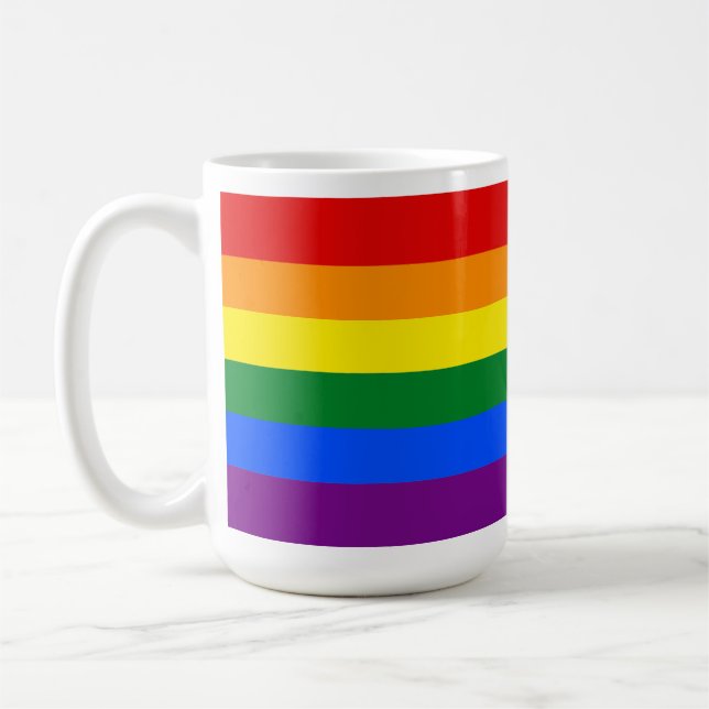 Classic LGBTQ Rainbow Pride Flag Coffee Mug (Left)