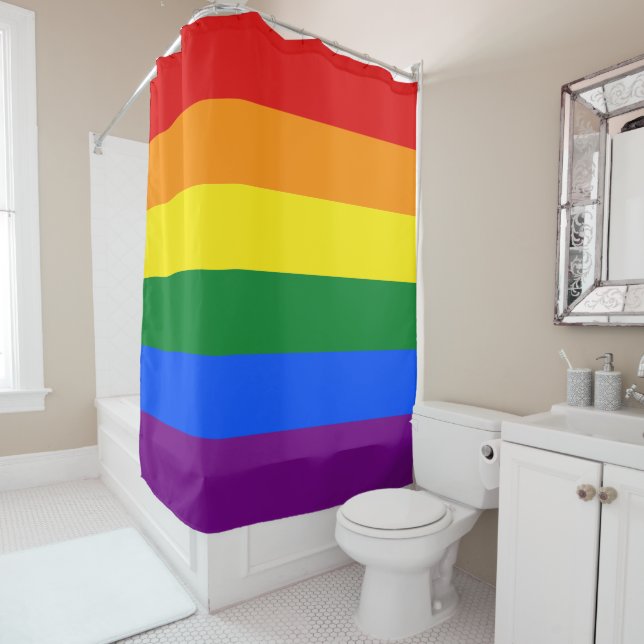 Classic LGBTQ Rainbow Pride Flag Shower Curtain (In Situ)