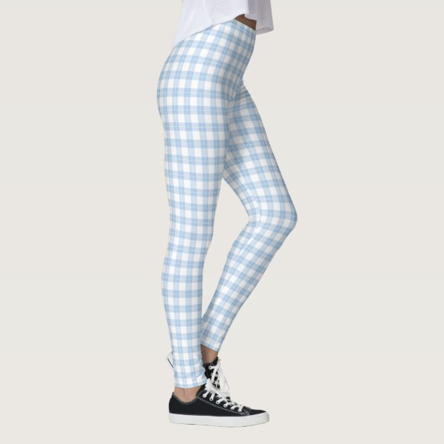 Classic Light Blue and White Plaid Pattern Leggings (Right)