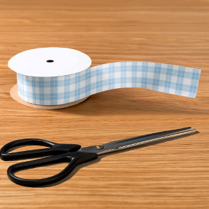 Classic Light Blue and White Plaid Pattern Satin Ribbon
